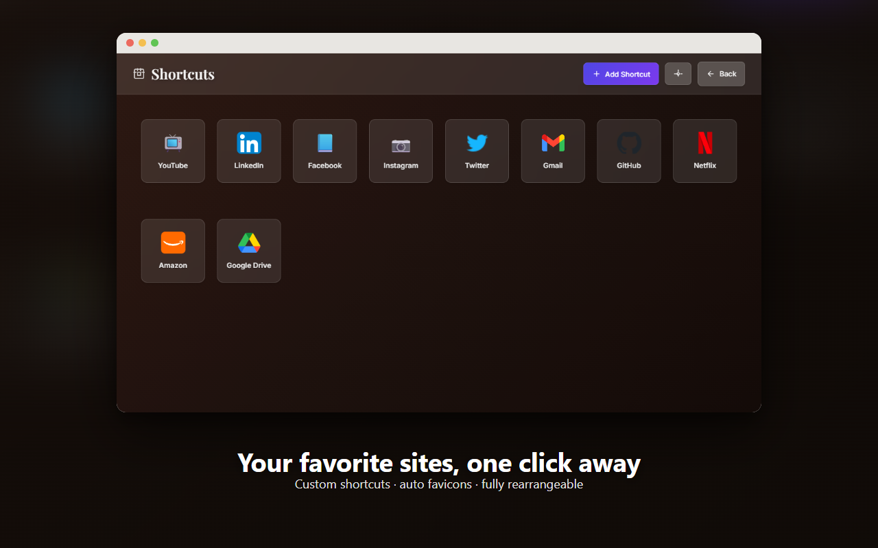 BibliaTab Shortcuts page with custom site tiles